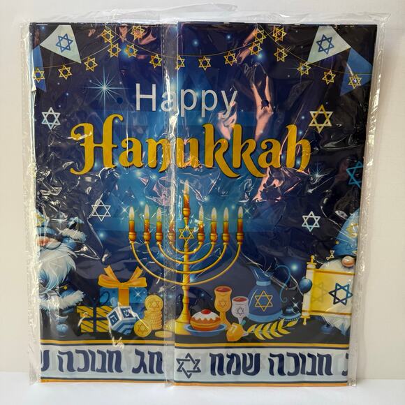 Set of 3 Hanukkah Tablecloths Blue Menorah & Star of David Plastic Table Covers - Picture 7 of 7